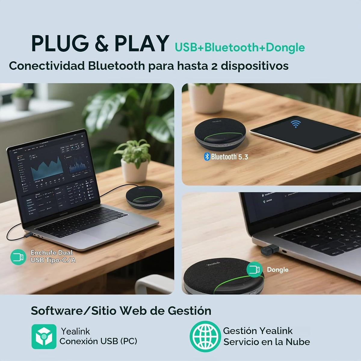 Yealink Altavoz de conferencia Sp92 y micrófono con dongle Bluetoot...