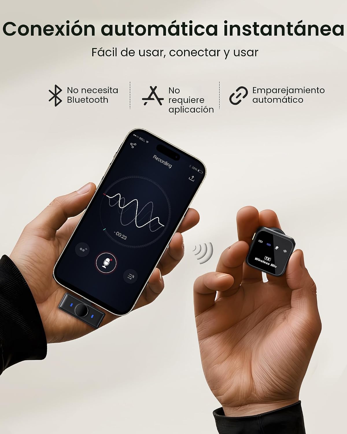 Micrófono inalámbrico Lavalier para iPhone iPad Android con estuche...