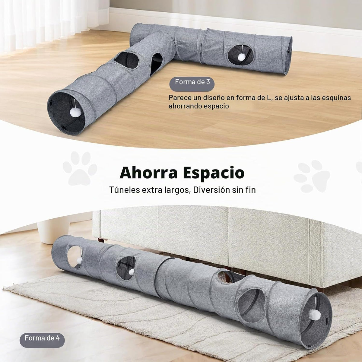 Túnel para gatos, 3 túneles de forma recta, 6 formas de bricolaje c...