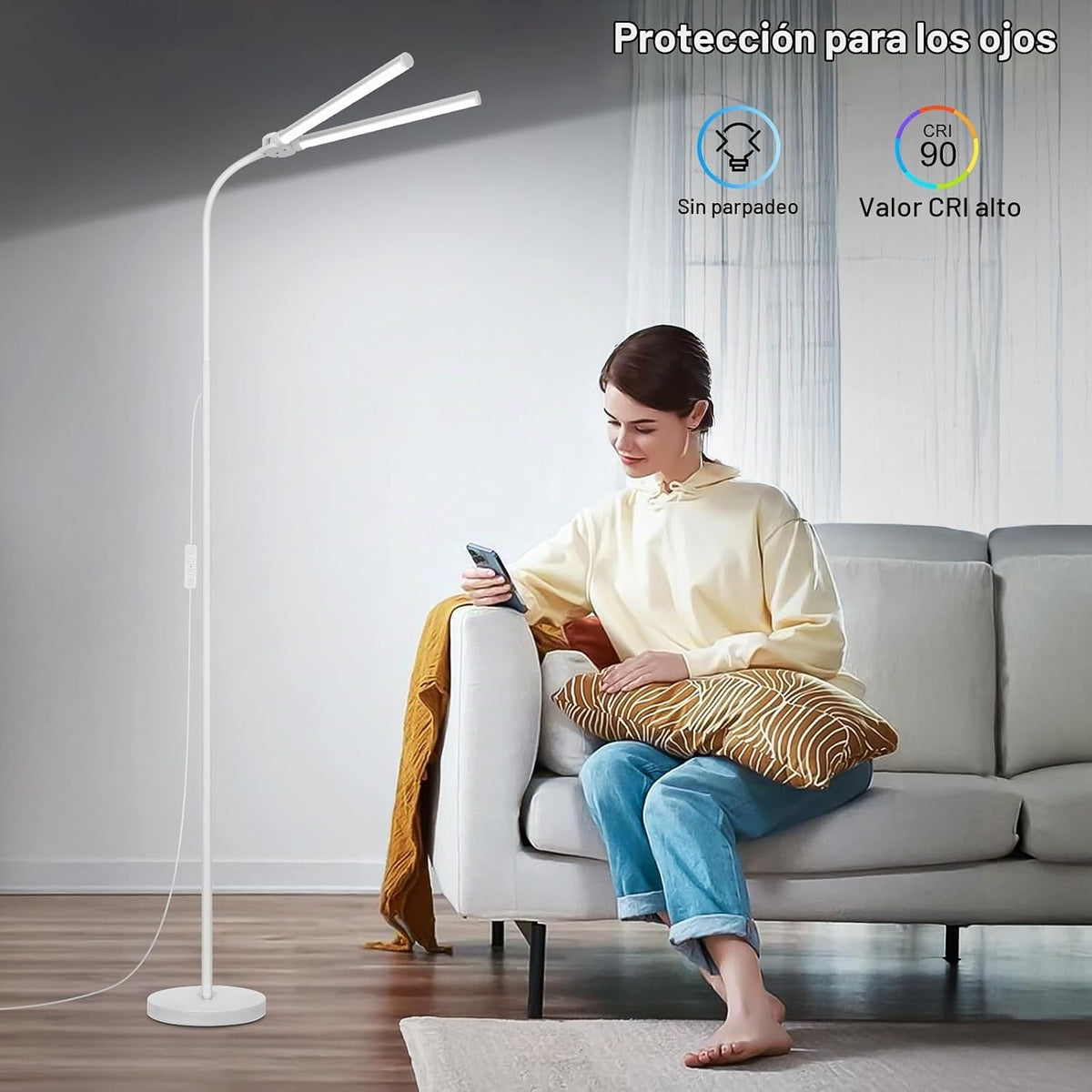 Lámpara de pie blanca, lámpara de pie LED brillante de 18 W\/2000 l...