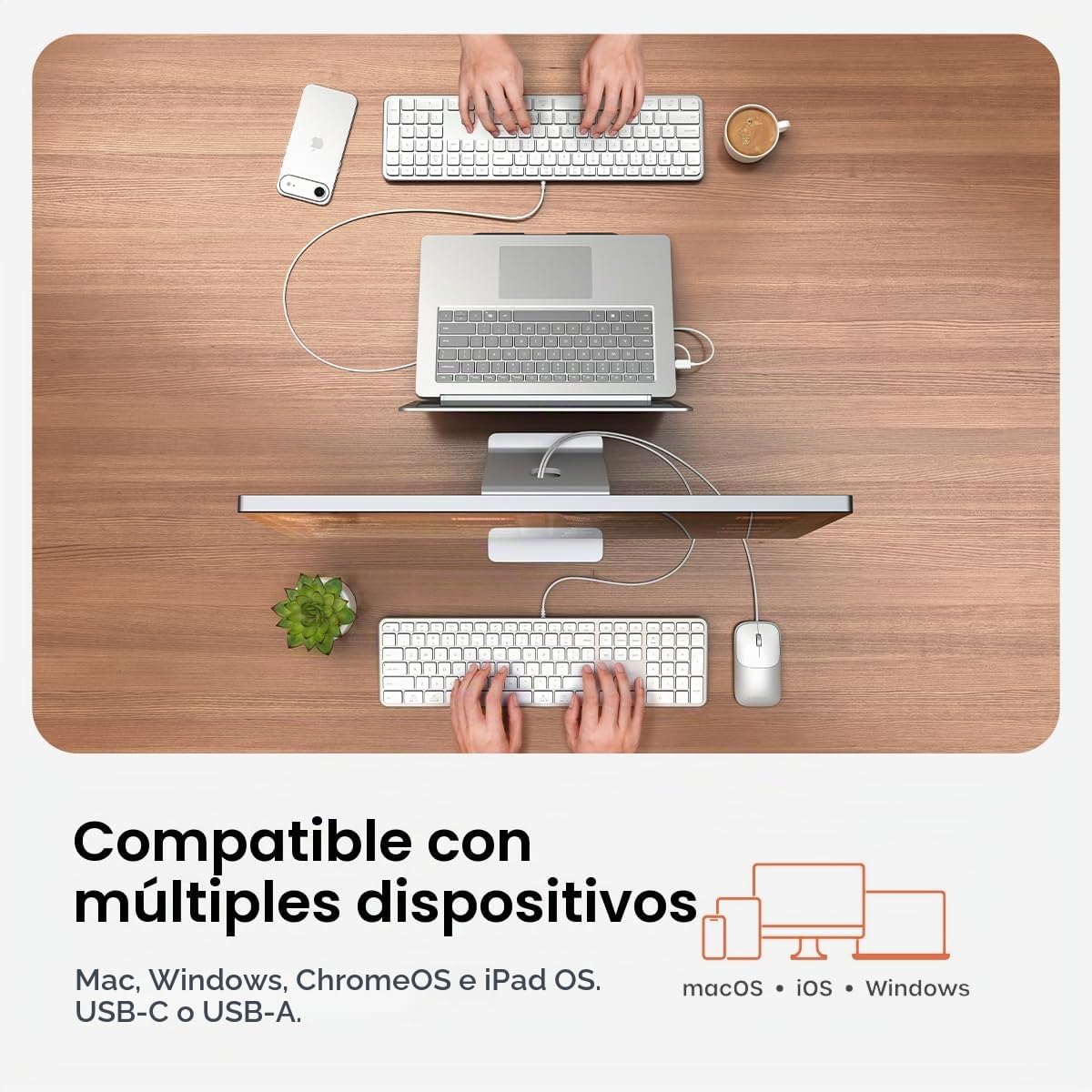 Satechi Slim CLX3 - Combo de teclado y mouse con cable, USB-C, colo...