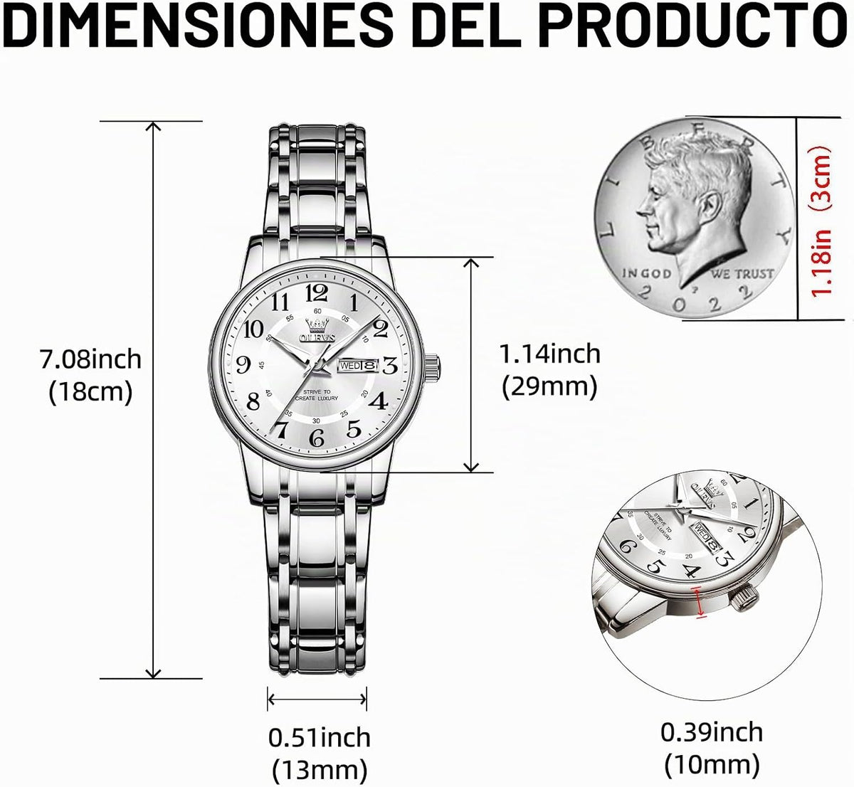 OLEVS Reloj Mujer Reloj Analógico Luminoso Vestido de Acero Inoxida...
