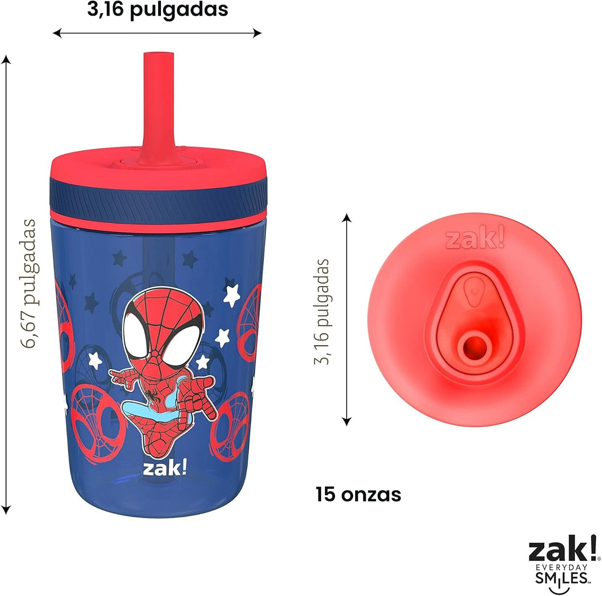Zak Designs Marvel Spider-Man Kelso - Vasos con popote para niños p...