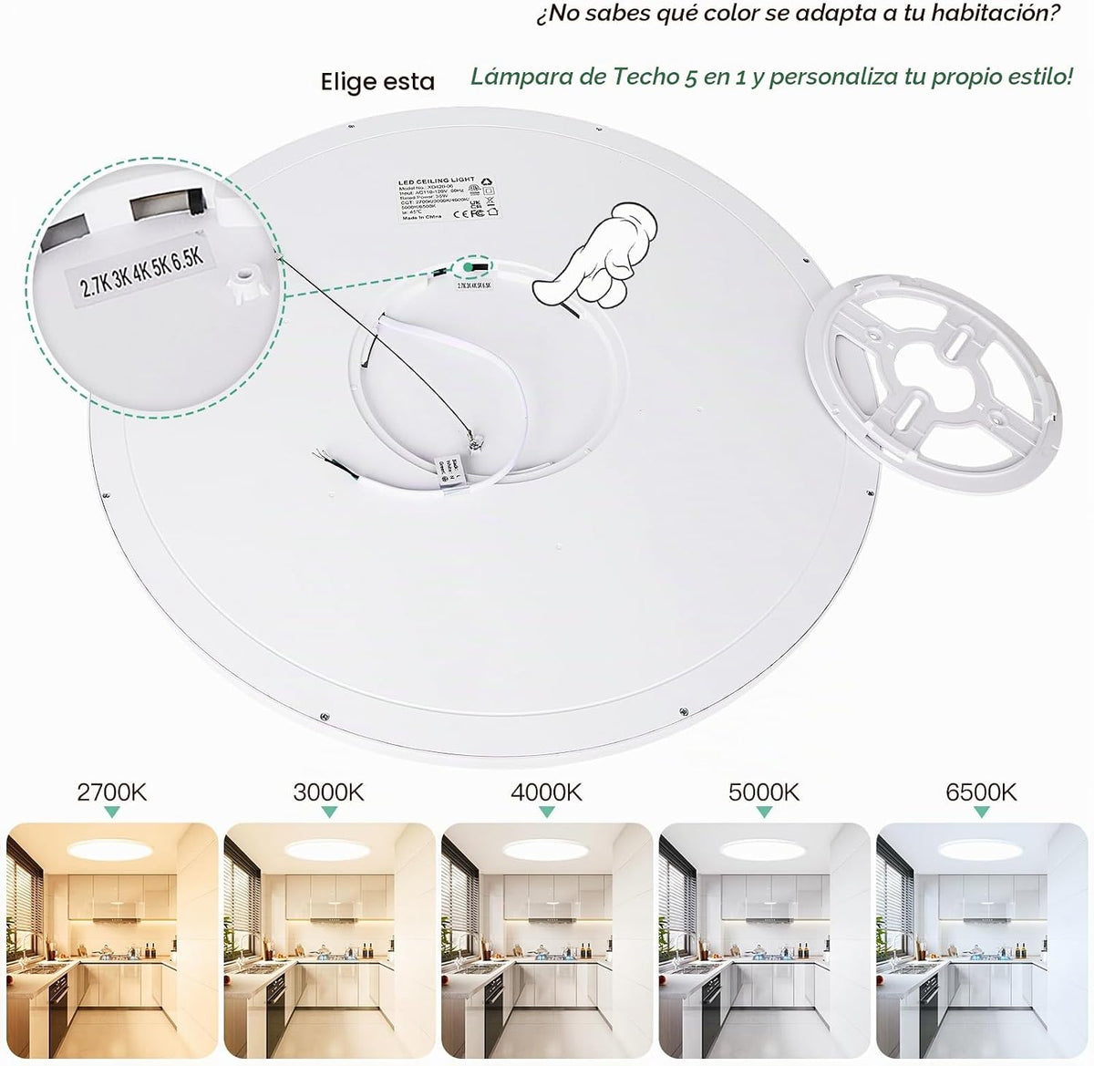 Brightever Lámpara de techo de montaje empotrado grande regulable d...
