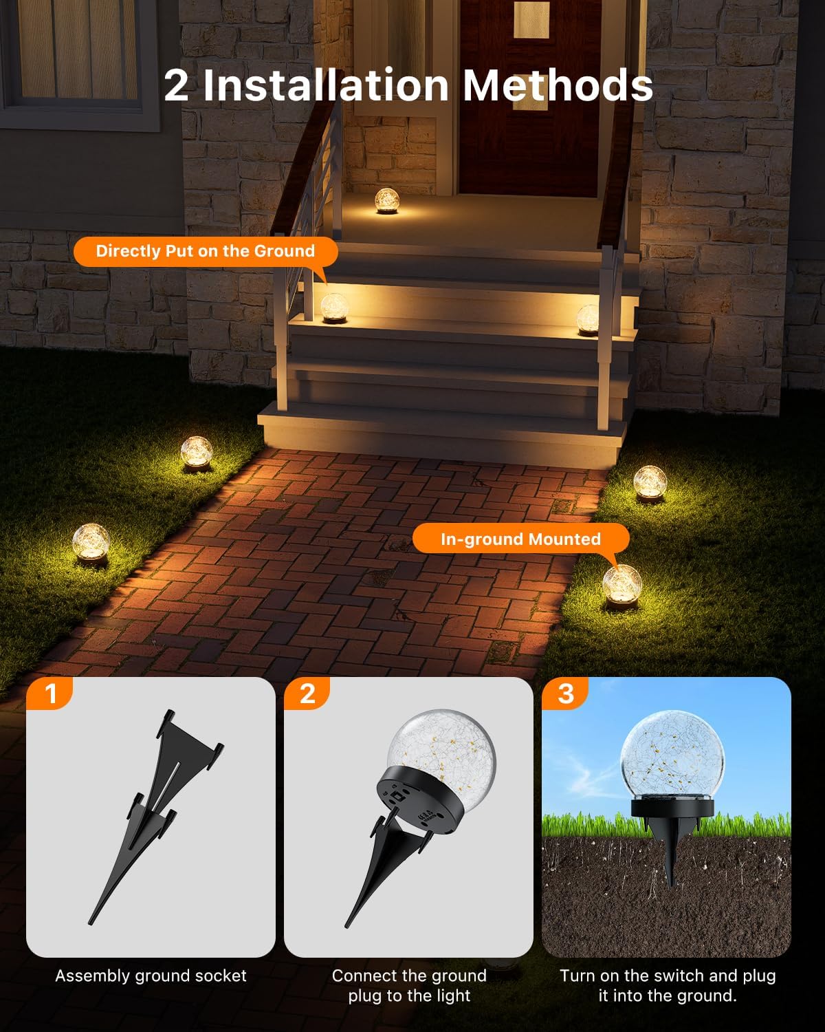 GVSHINE Paquete de 4 luces LED de vidrio agrietado de 4.72 pulgadas...