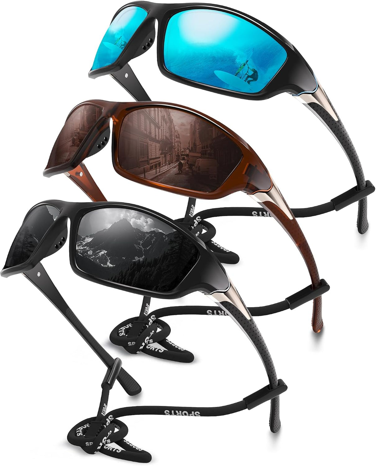 Foliful Paquete de 3 lentes de sol deportivos polarizados para homb...