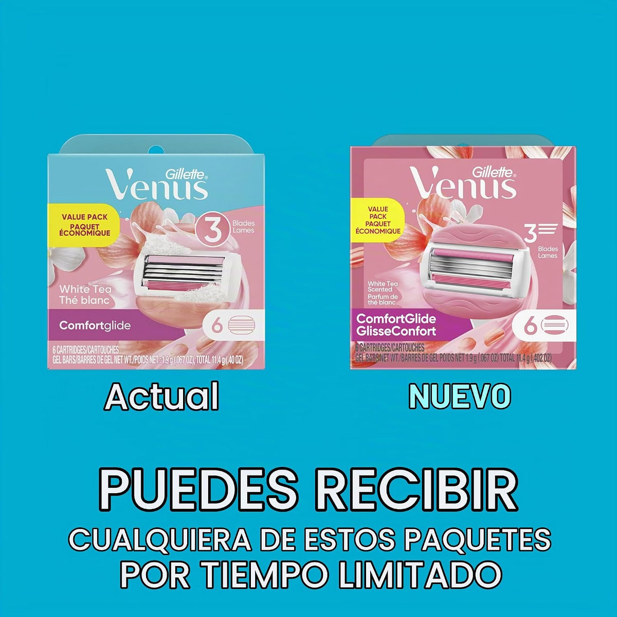 Gillette Venus ComfortGlide White Tea - Cuchillas de afeitar para m...