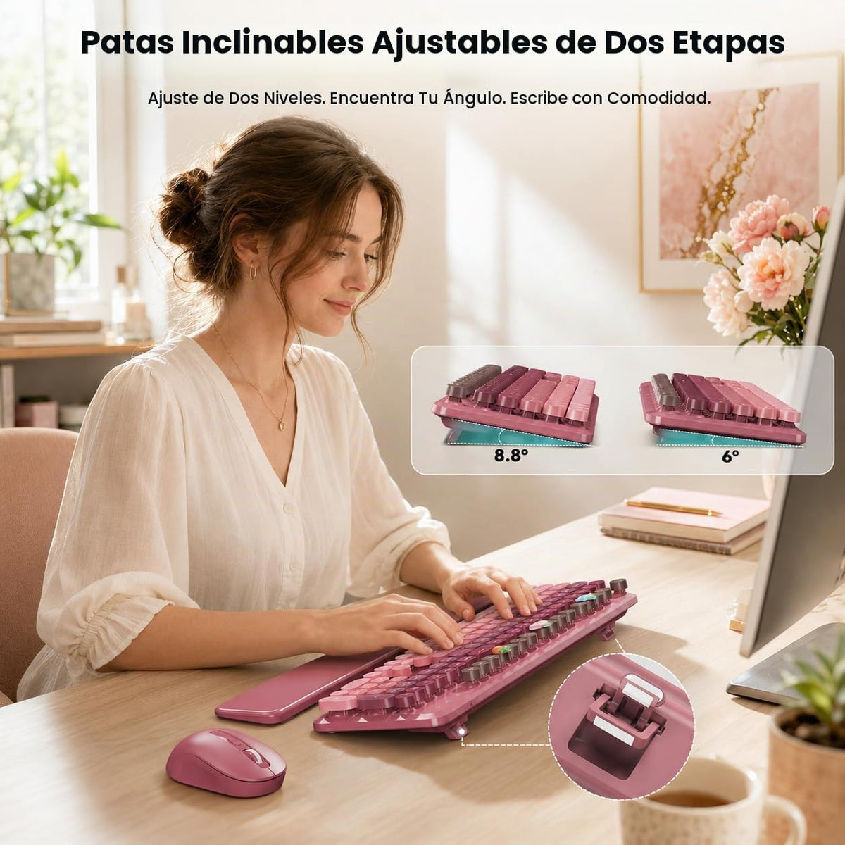 Combo de teclado y mouse inalámbricos, reposamuñecas magnético, ros...