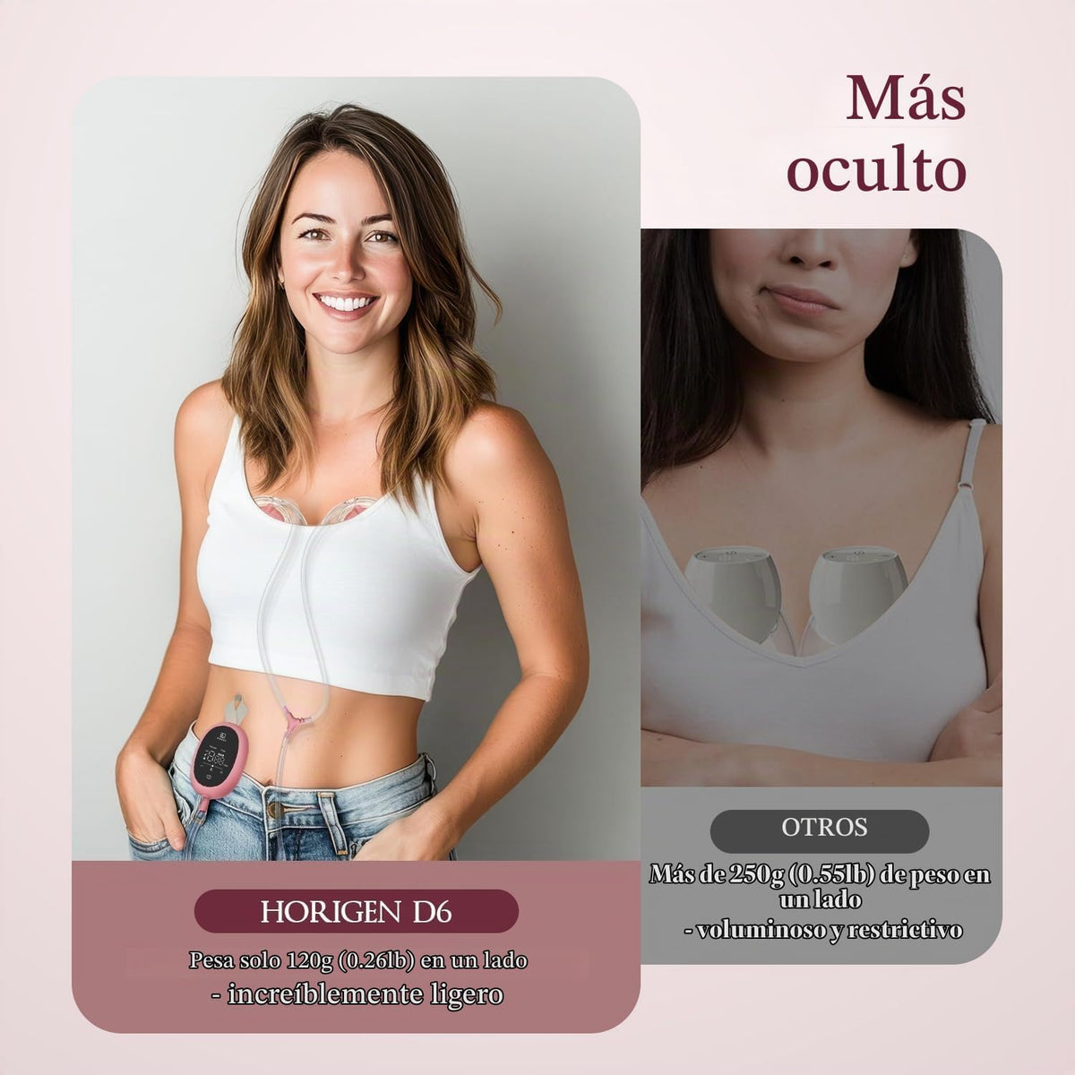 Extractor de leche manos libres D6, extractor de leche ultraligero...