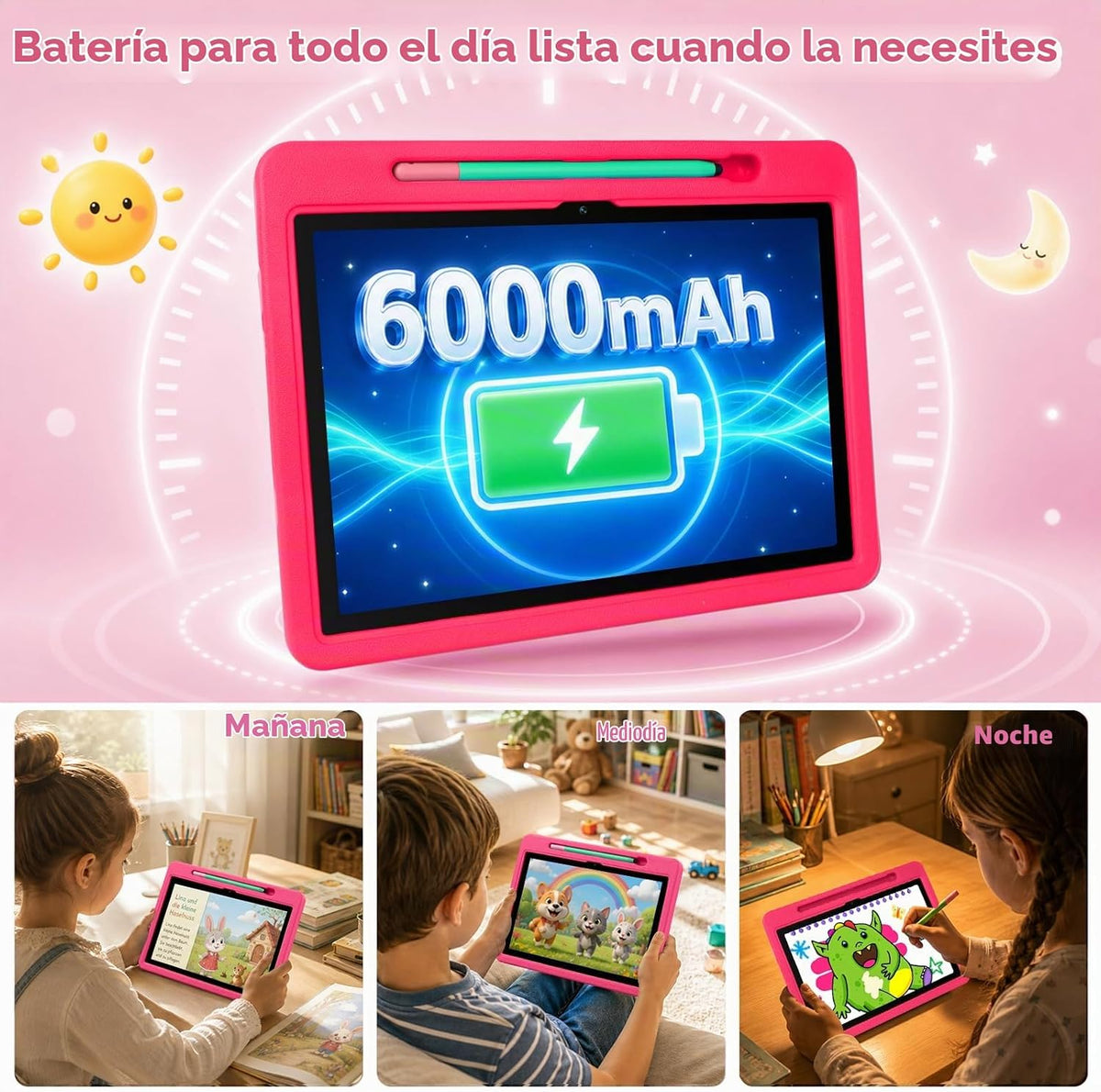 Android 16 Kids Tablet HD de 10 pulgadas con lápiz capacitivo y fun...