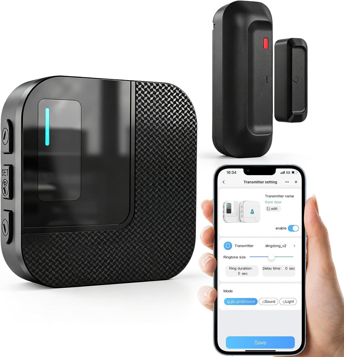 SanJie Timbre de puerta WiFi, sensor de alarma de puerta con notifi...