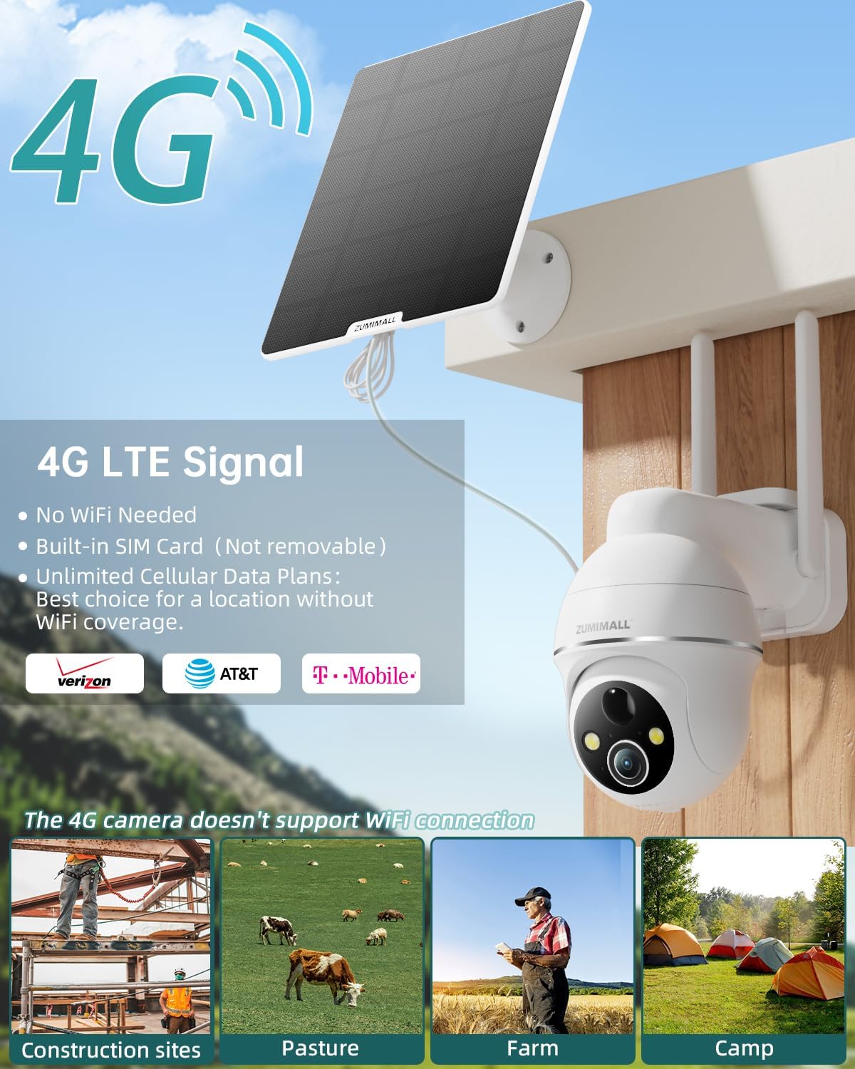 ZUMIMALL Cámaras de seguridad celulares 4G LTE inalámbricas para ex...