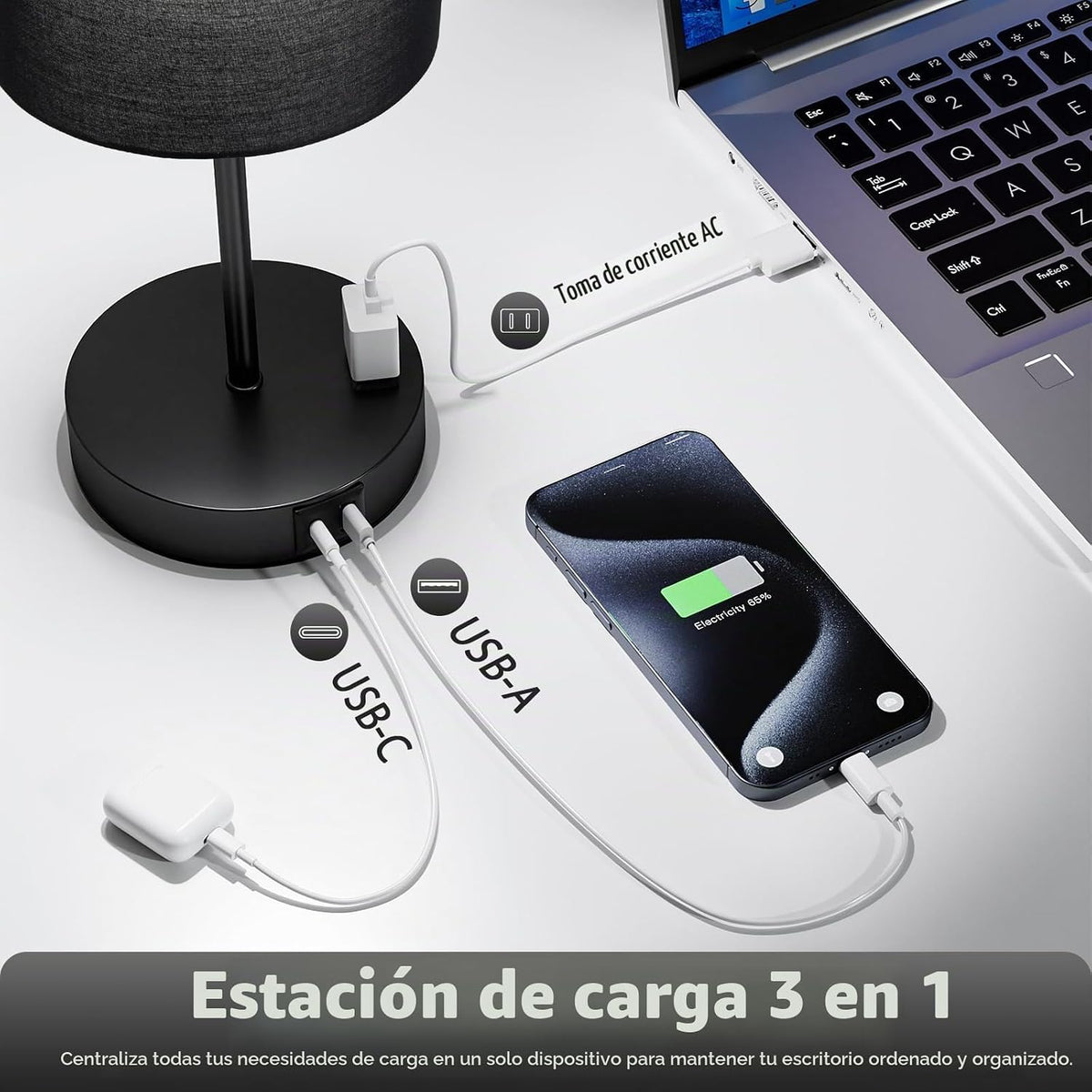 Juego de 2 lámparas táctiles negras de 17.6 pulgadas para dormitori...