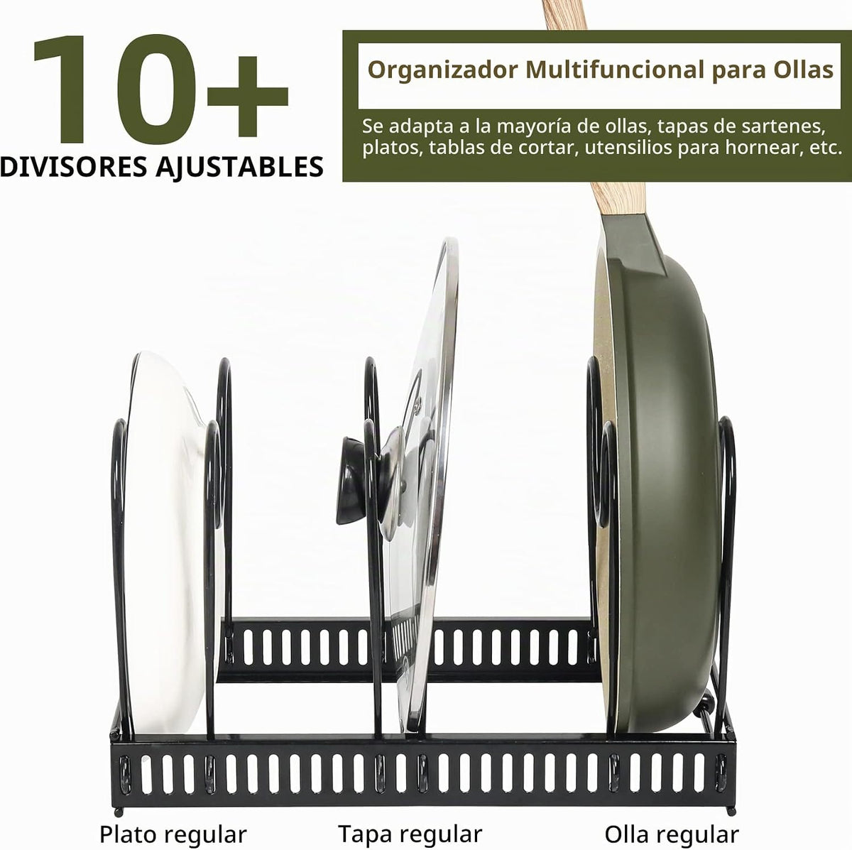ROOHUA Estante organizador de tapas de ollas y sartenes para debajo...