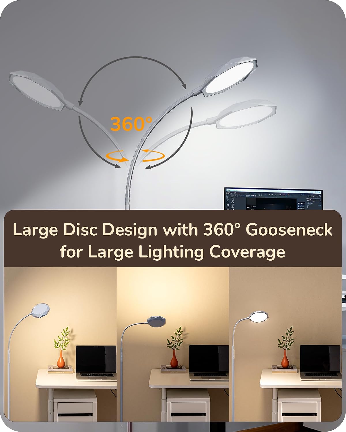 EDISHINE Lámpara de pie LED de 18W para sala de estar, superficie d...