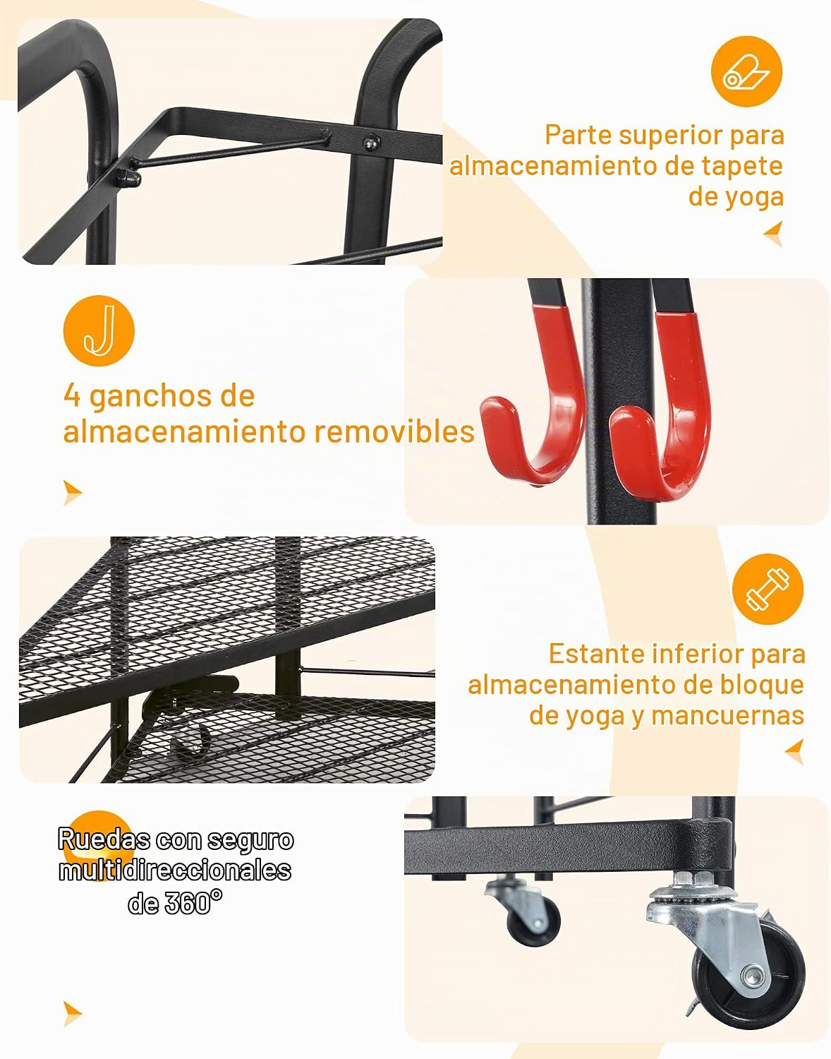 PLKOW Estante de almacenamiento para gimnasio en casa con ruedas, e...
