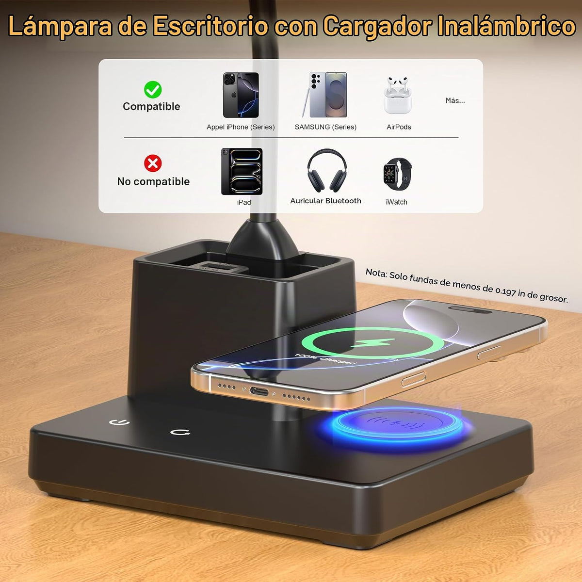 Sailstar - Lámpara de escritorio de carga inalámbrica con carga USB...