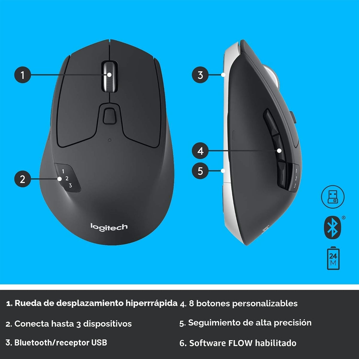 Combo de teclado y mouse inalámbricos Logitech MK850 Performance -...