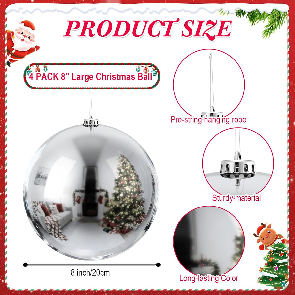 Zubebe 4 piezas Adornos de bola de Navidad extra grandes de 8"...