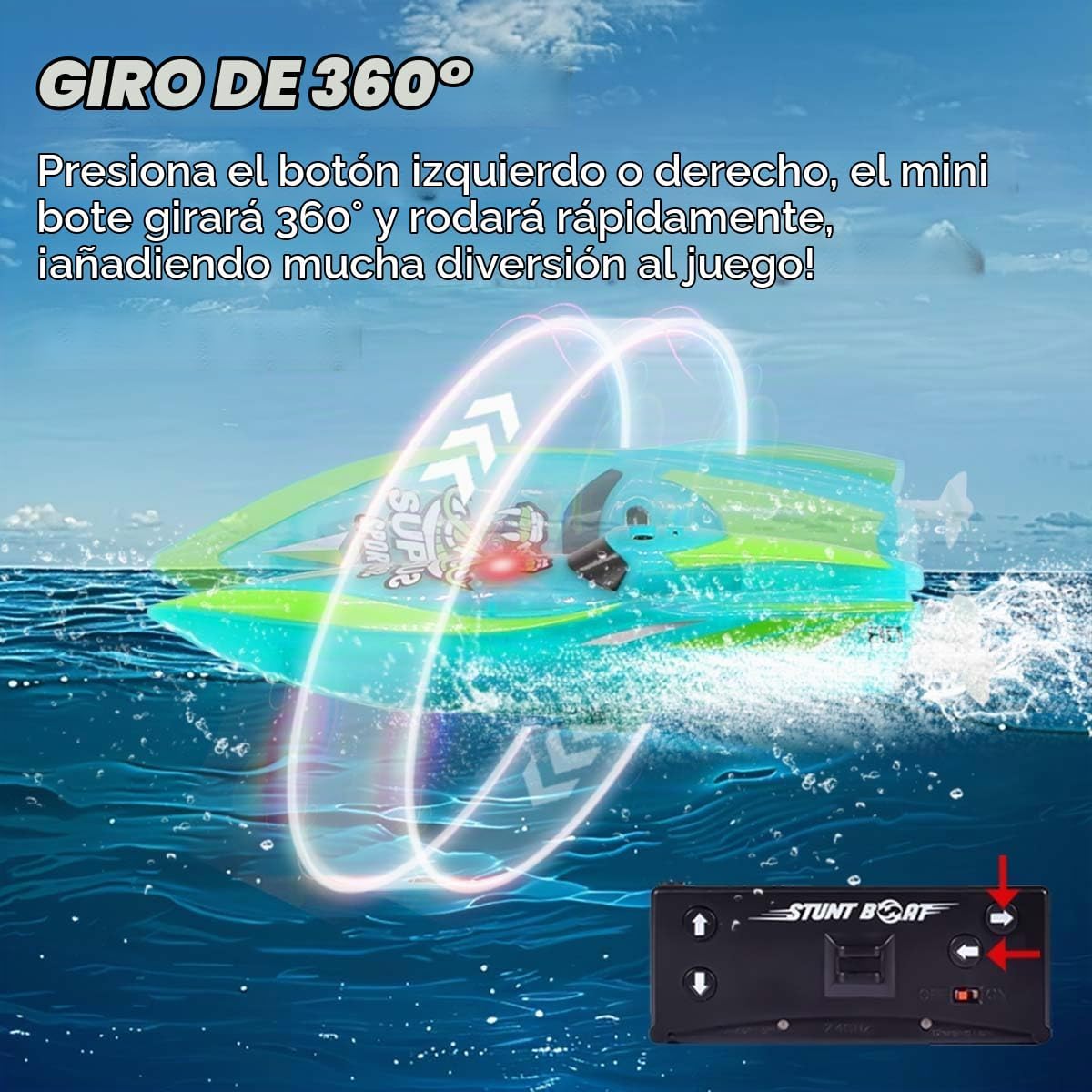 LAFALA Mini RC Boat 2.4GHz con luz LED de giro de 360°, carga USB,...