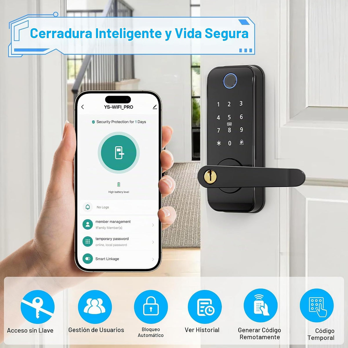 Cerradura de puerta de huella digital inteligente con cerradura de...