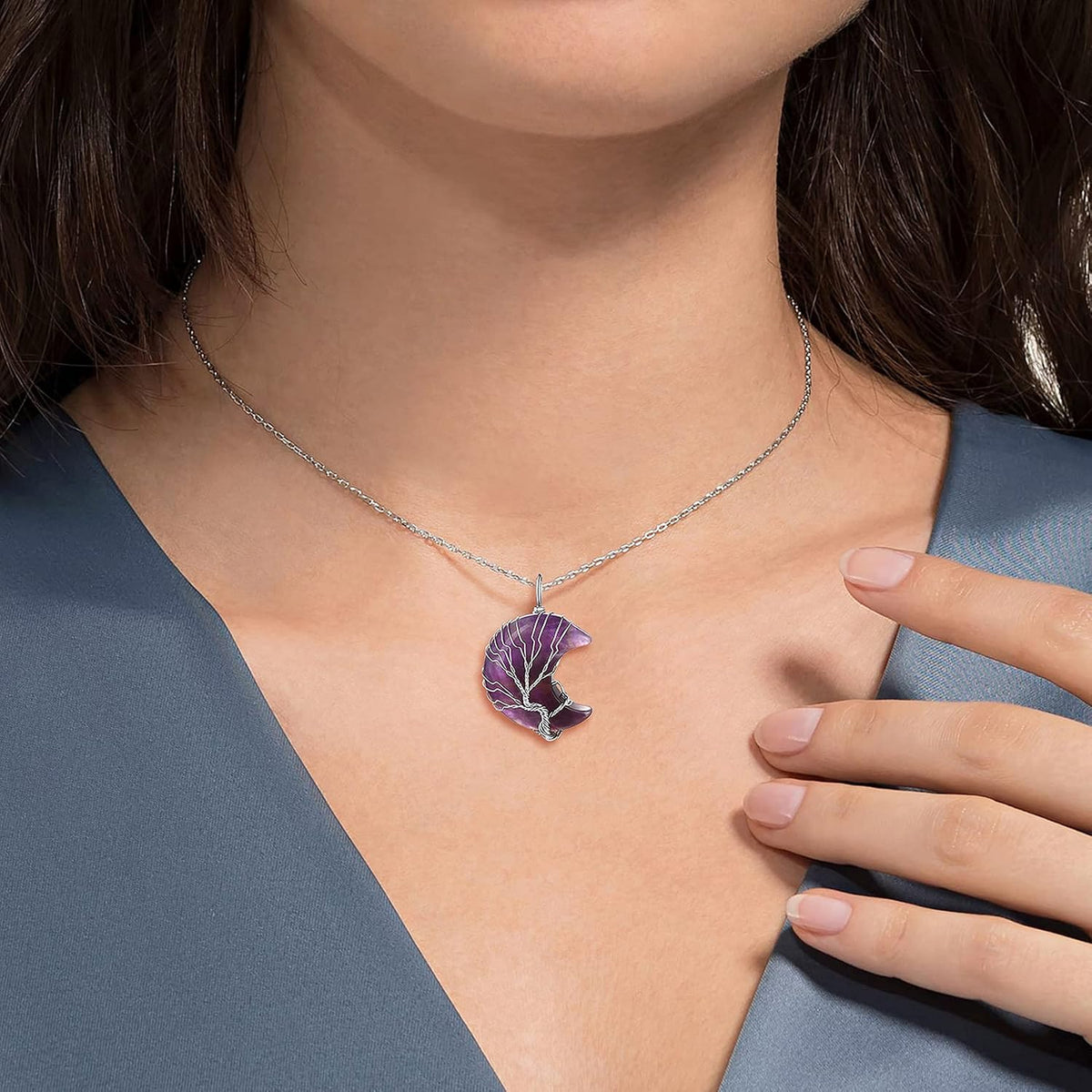 Bestyle Collar de cristal curativo envuelto en árbol de la vida, co...