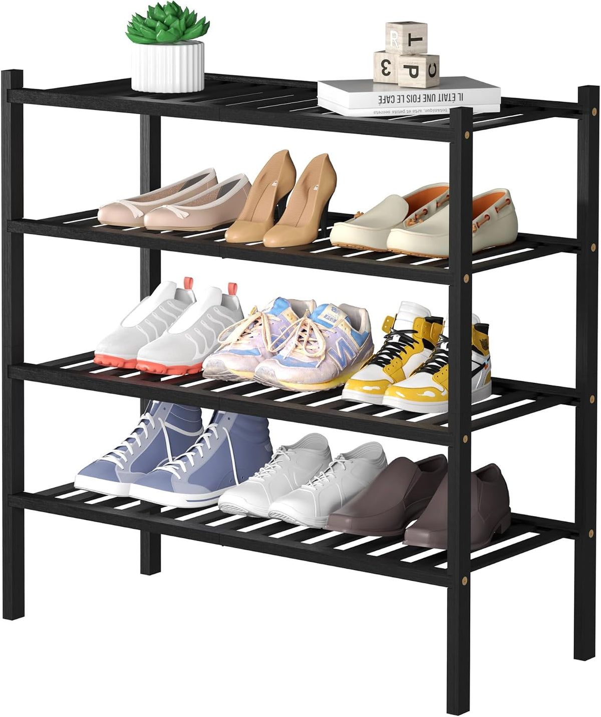 ROMGUAR CRAFT Zapatero de bambú de 4 niveles para closet independie...