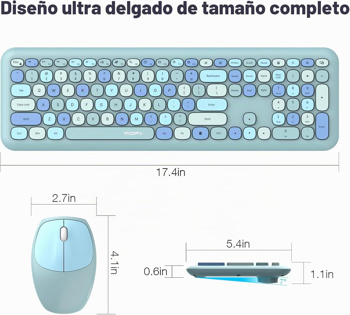 MOFII Combo de teclado inalámbrico y mouse silencioso, delgado y co...