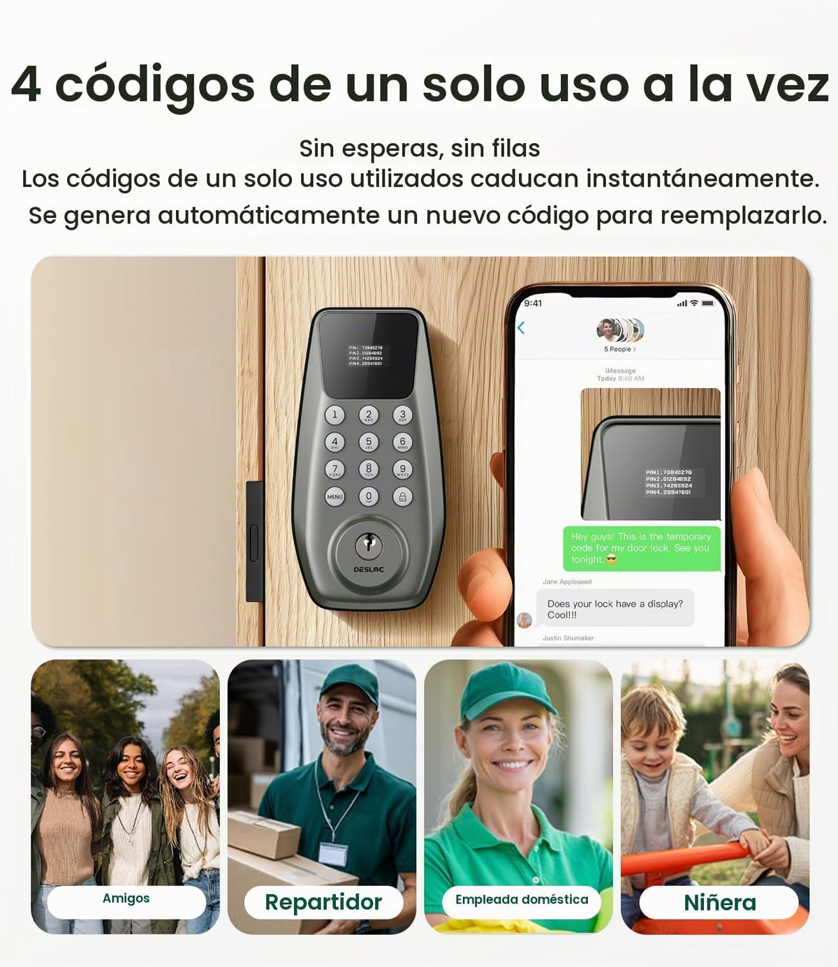 DESLOC Cerradura de puerta de entrada sin llave C100 con pantalla v...