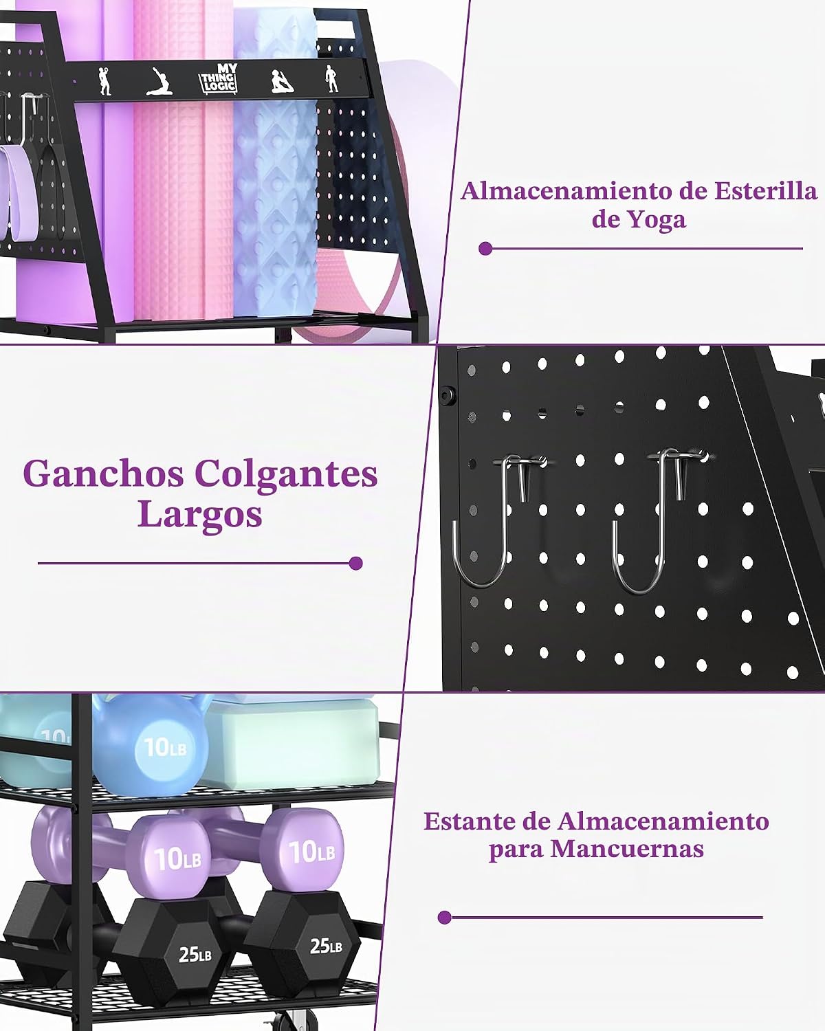 Mythinglogic Estante de gimnasio en casa para mancuernas, esterilla...