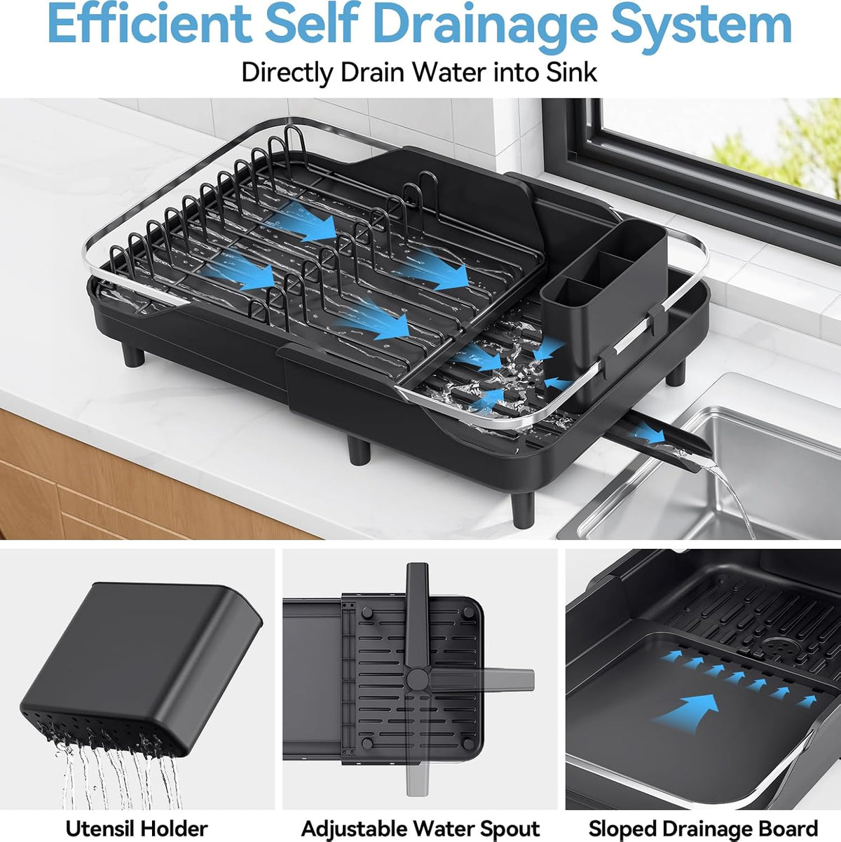 Urackify Escurridor extensible para encimera de cocina, 16.2-23.7 p...