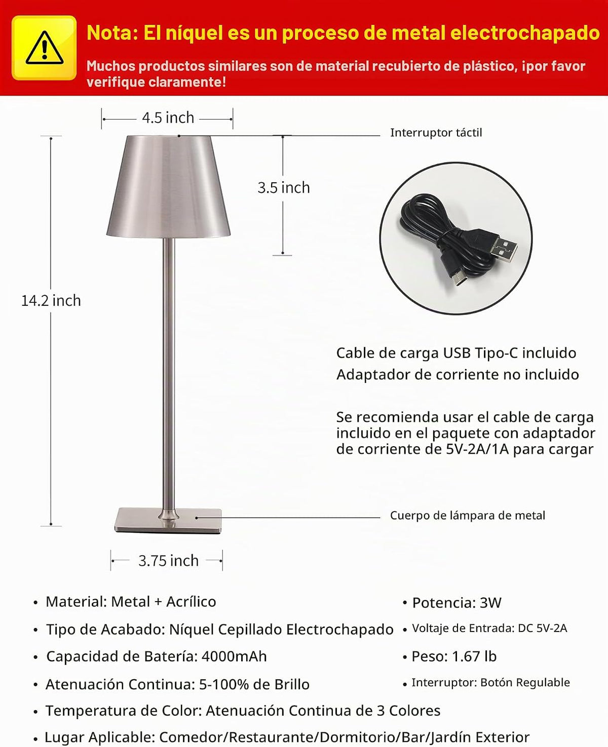 KDG Paquete de 2 Lámparas de Mesa Inalámbricas, Lámpara de Escritor...
