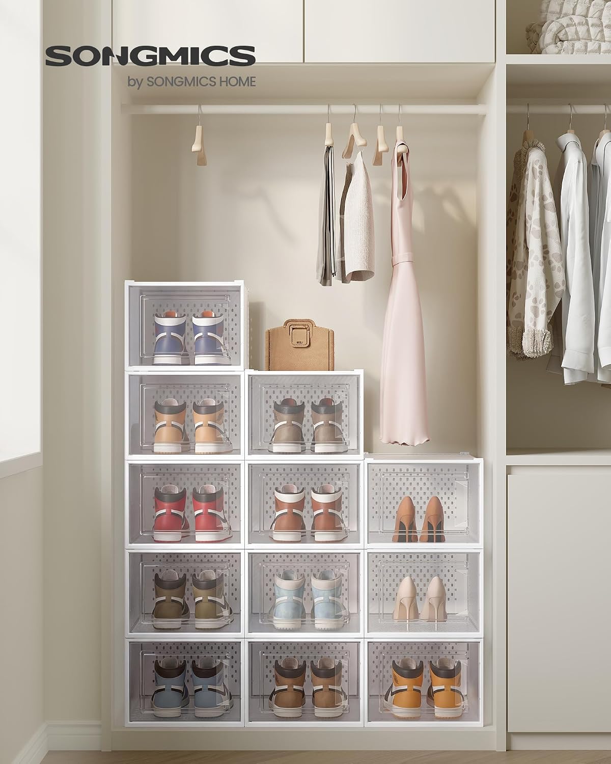 SONGMICS Cajas de zapatos, caja de plástico transparente, paquete d...