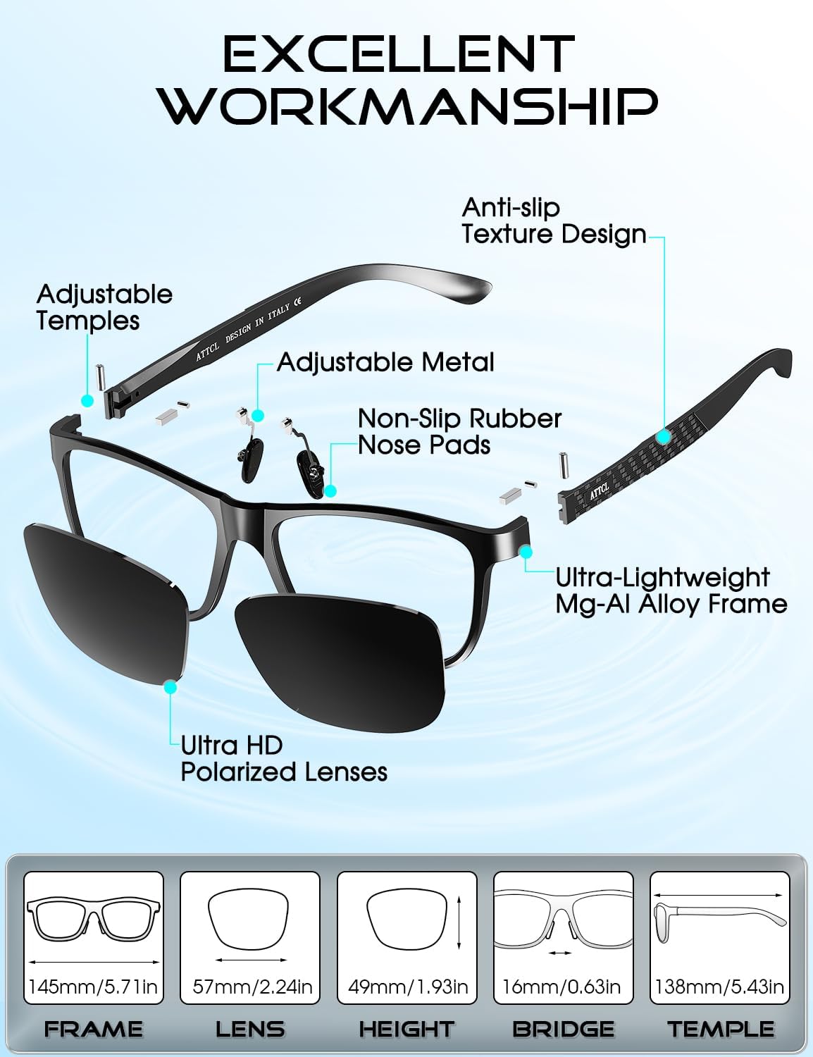 ATTCL Gafas de sol polarizadas para hombre Al-Mg Metal ultraligeras...