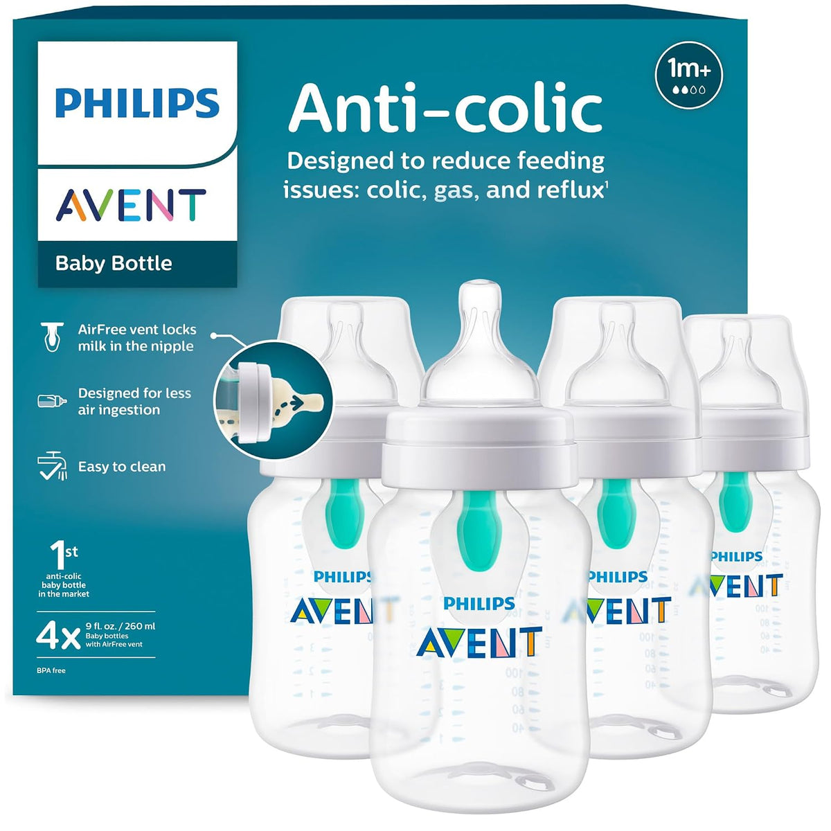 Philips Avent Biberón anticólicos con ventilación AirFree, flujo me...