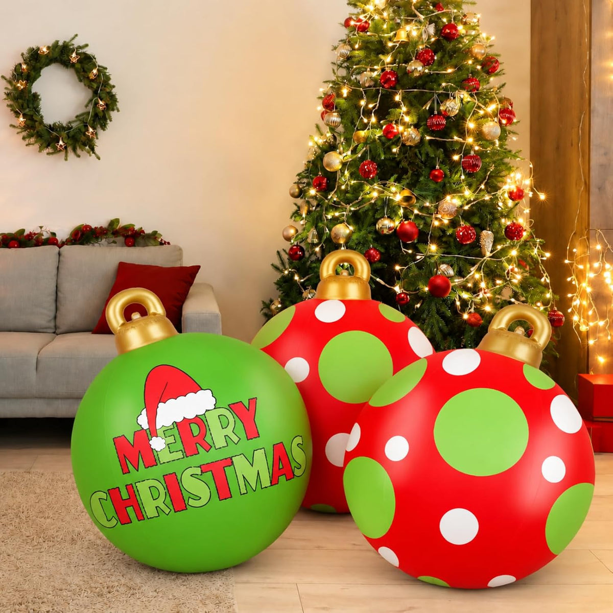 Jetec 2 adornos inflables de Navidad de 32 pulgadas, rojo, verde, b...