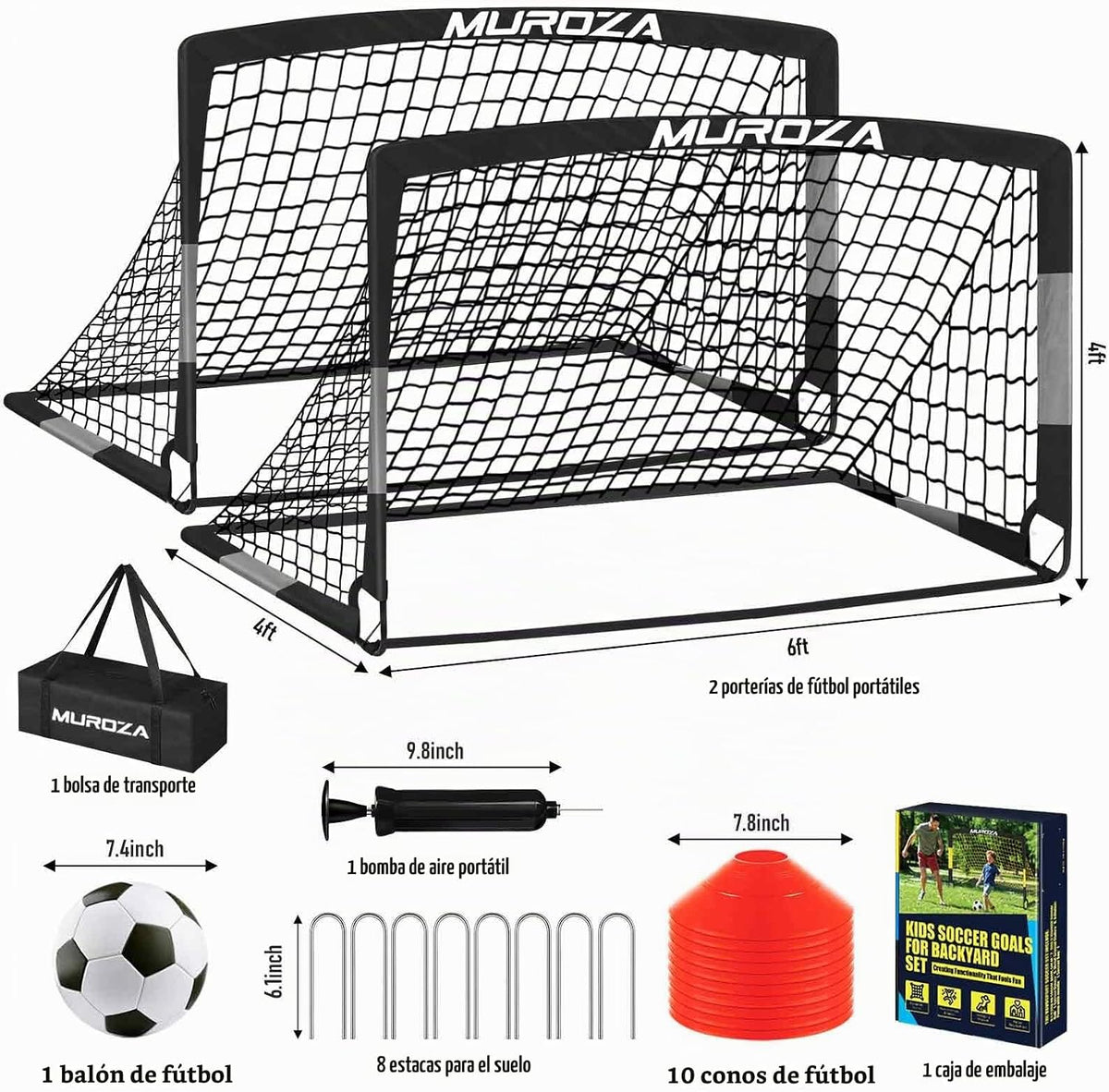 Portería de fútbol, juego de porterías de fútbol para niños para pa...