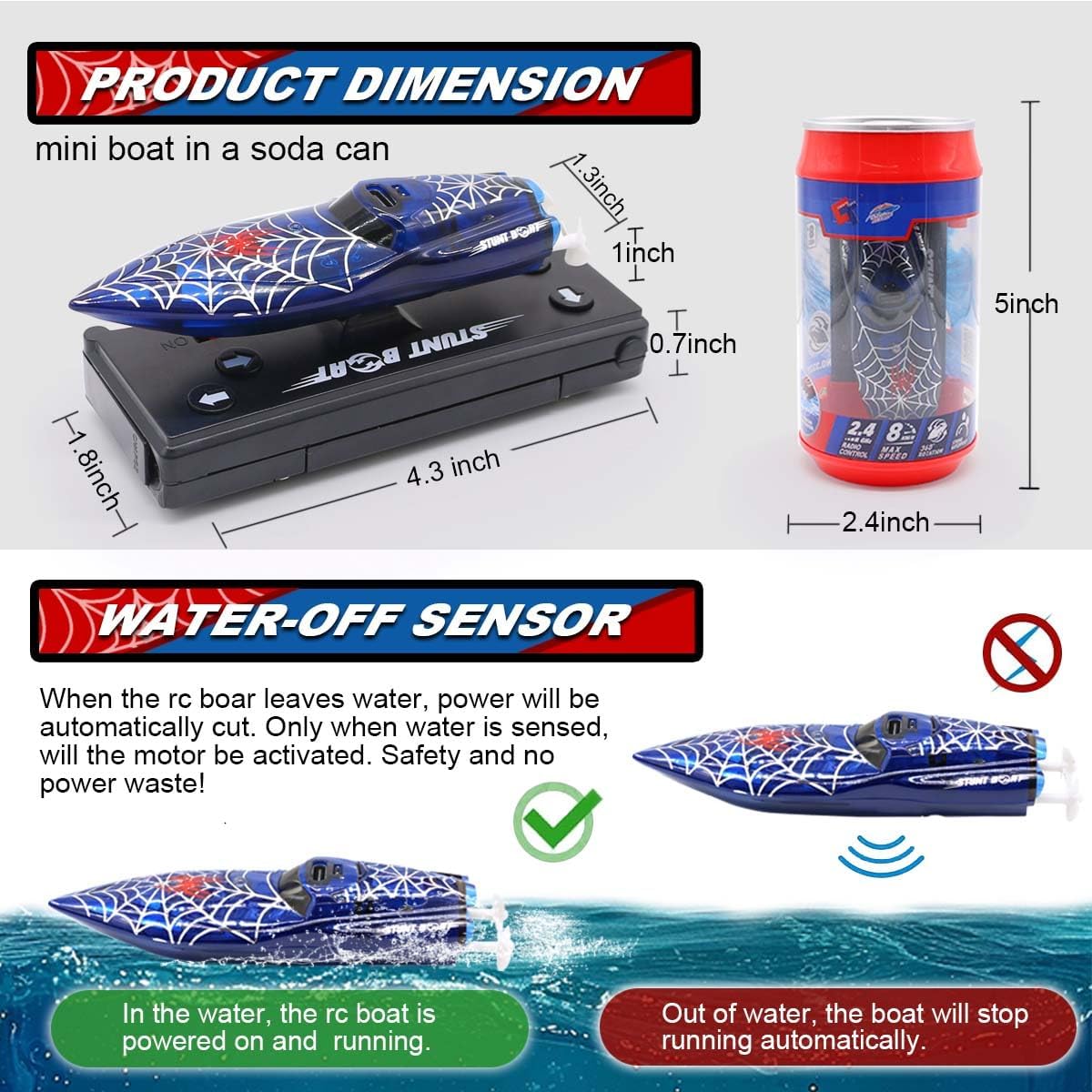 LAFALA - Mini araña de control remoto barco RC barco LED recargable...