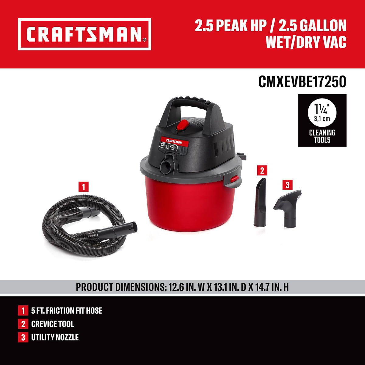 CRAFTSMAN CMXEVBE17250 - Aspiradora en seco y húmedo de 2.5 galones...