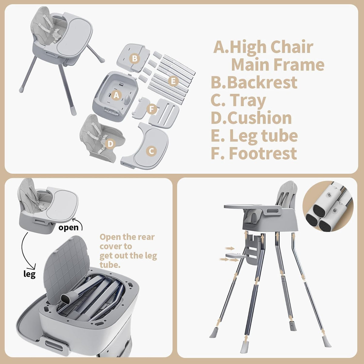 CheerKid - Silla alta 3 en 1 para bebés para meses y niños pequeños...