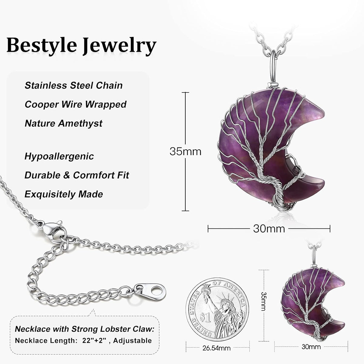 Bestyle Collar de cristal curativo envuelto en árbol de la vida, co...