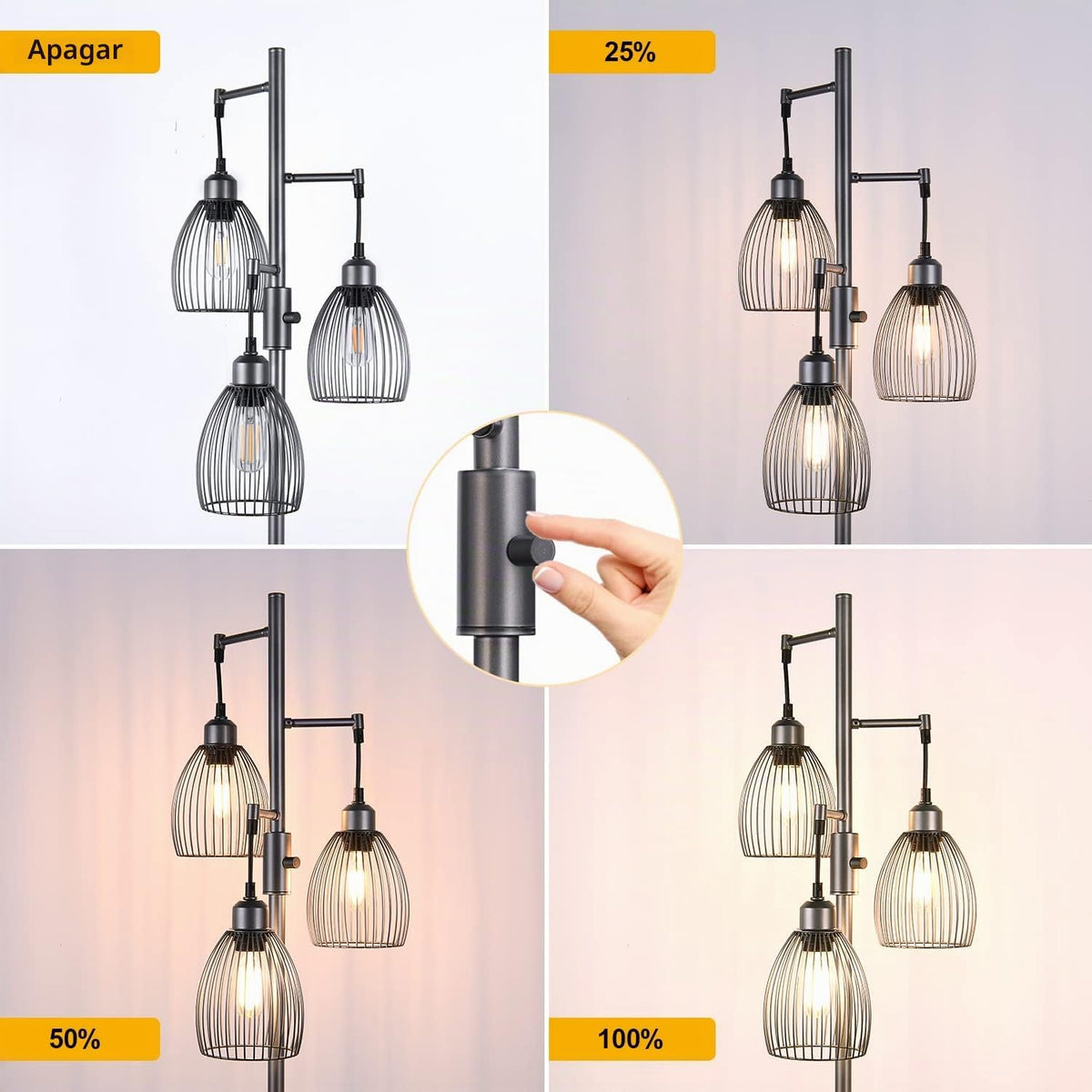 Lámpara de pie regulable Nintiue, 3 bombillas LED Edison de 800LM i...