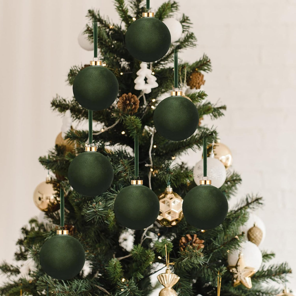 6 adornos grandes de terciopelo de Navidad de 4 pulgadas | Bolas co...