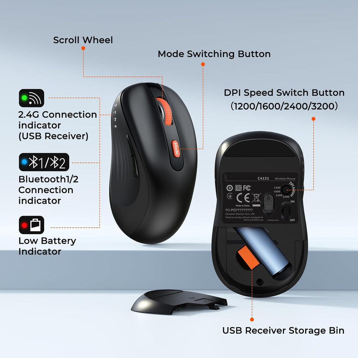 MEETION Combo de teclado y mouse Bluetooth, multidispositivo silenc...