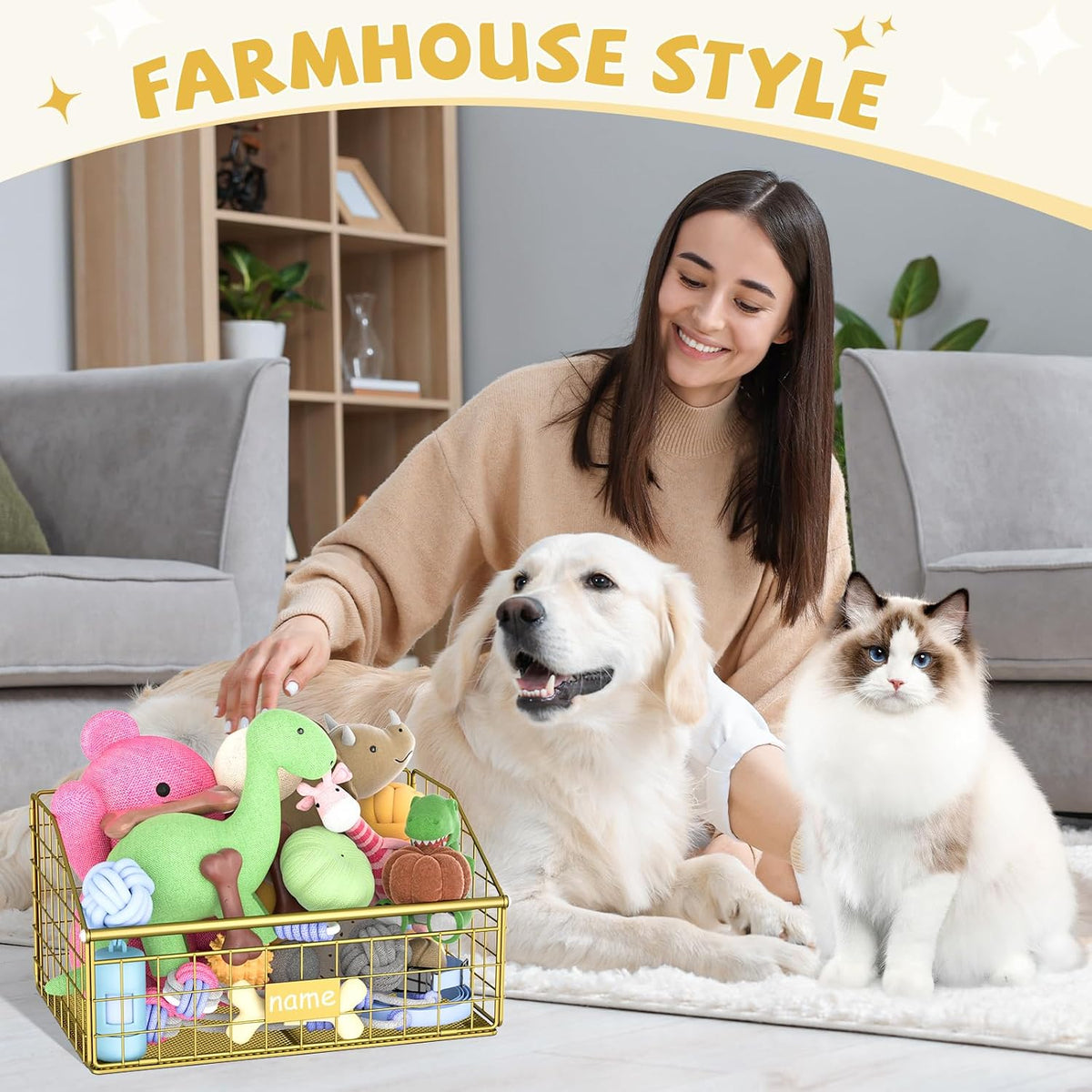 Kaiferty Cesta indestructible de juguetes para perros, caja de jugu...