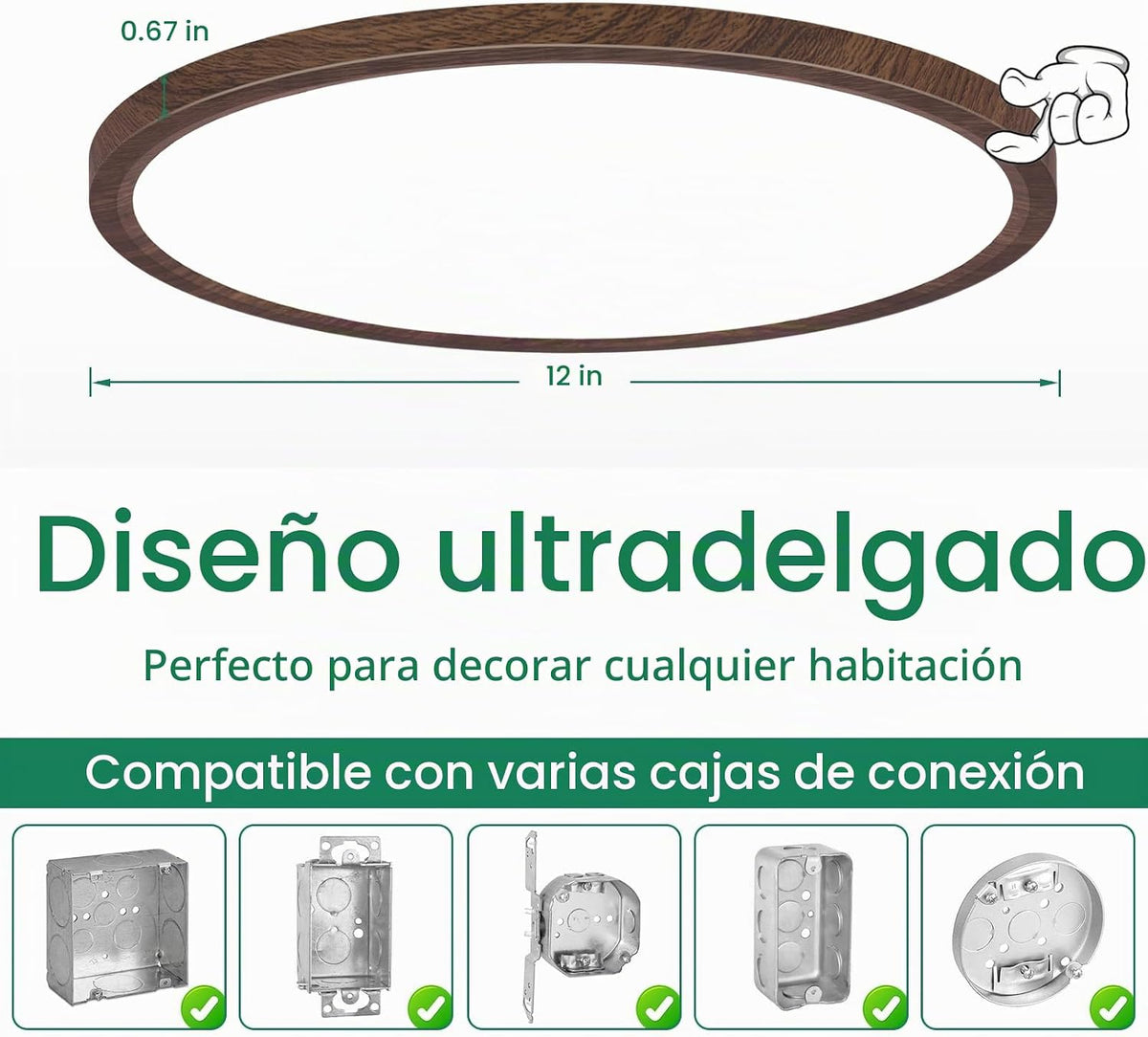 Brightever Lámpara LED de techo empotrada de 12 pulgadas, regulable...