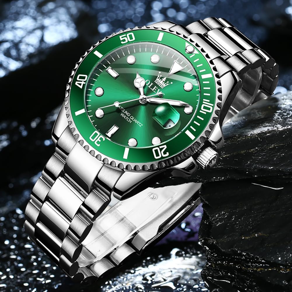 OLEVS Relojes de lujo para hombres grandes de acero inoxidable resi...