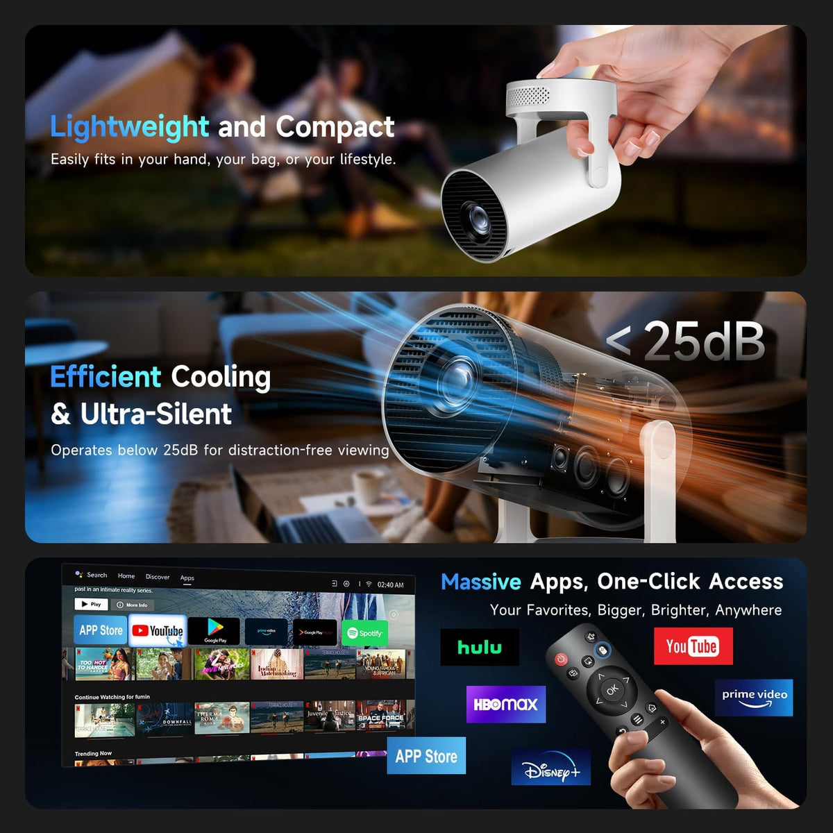 Philoent Mini proyector con WiFi 6 y BT 5.4, aplicaciones integrada...
