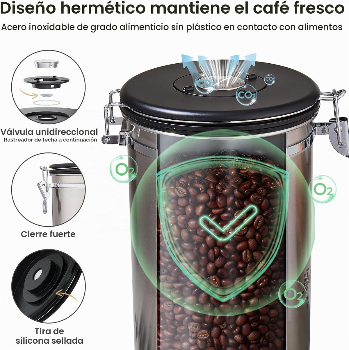 Recipiente de café Veken, 39 oz, 2,2 libras, recipiente hermético g...
