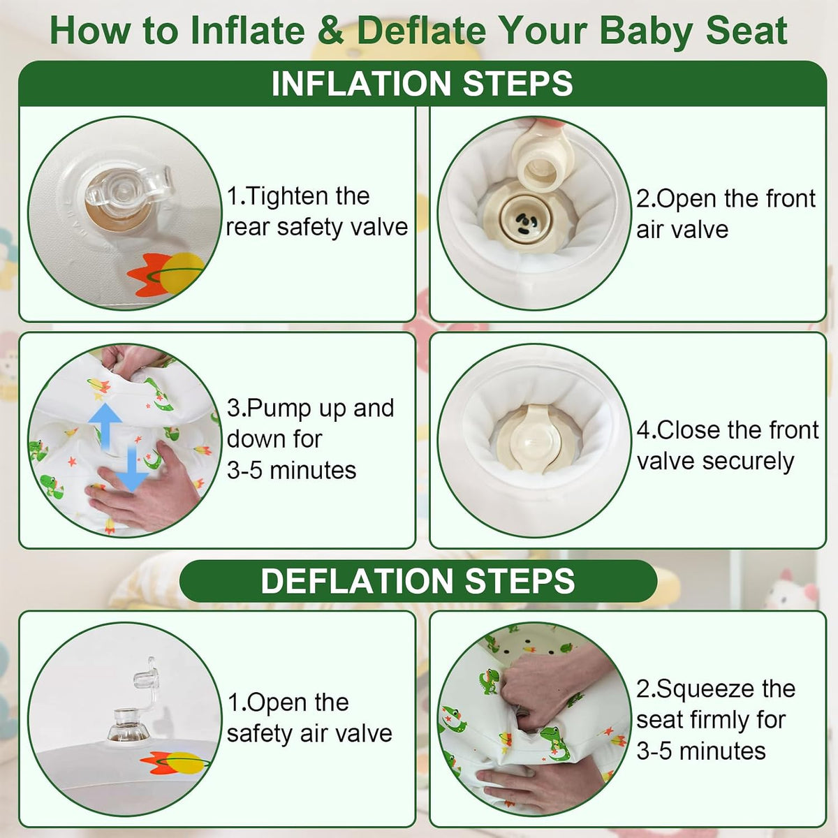 Asiento de bebé inflable con bomba incorporada y soporte de espalda...